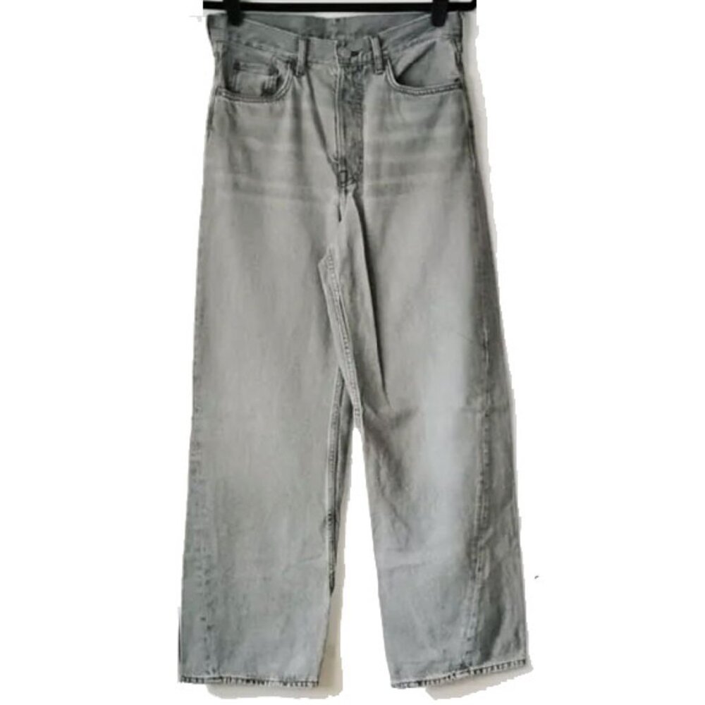 COS Cotton High Rise Baggy Wide Leg Jeans 25 Whiskered Gray